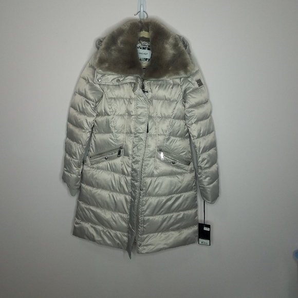 NWT Nine West hooded puffer coat gray Small - Picture 4 of 16